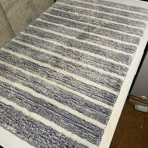 Large Plush Striped Bath Rug - bluish 
Grey and White
